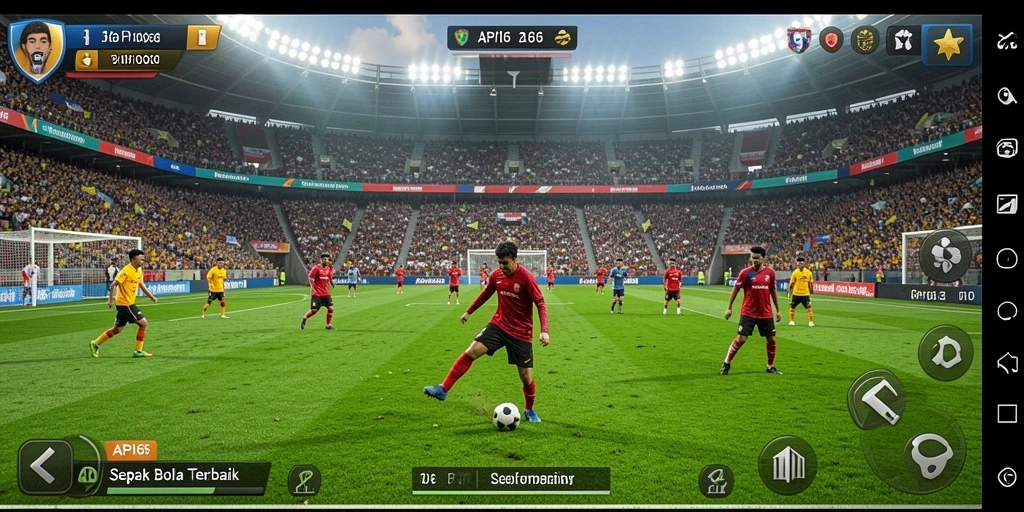 Tampilan gameplay seru dalam API66 yang menampilkan aksi sepak bola langsung.