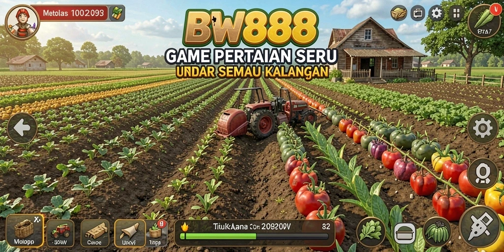 Tampilan gameplay BW888 yang menampilkan aktivitas bertani seru.