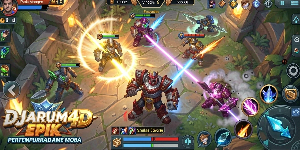 Screenshot dari gameplay DJARUM4D menampilkan pertempuran yang intens.
