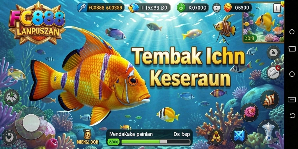 Screenshot FC888 menampilkan aksi seru menembak ikan.