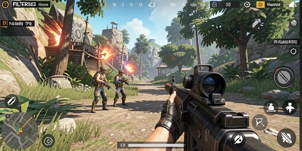 Tampilan gameplay seru dari FILTER303 dengan aksi tembak-menembak yang mendebarkan.