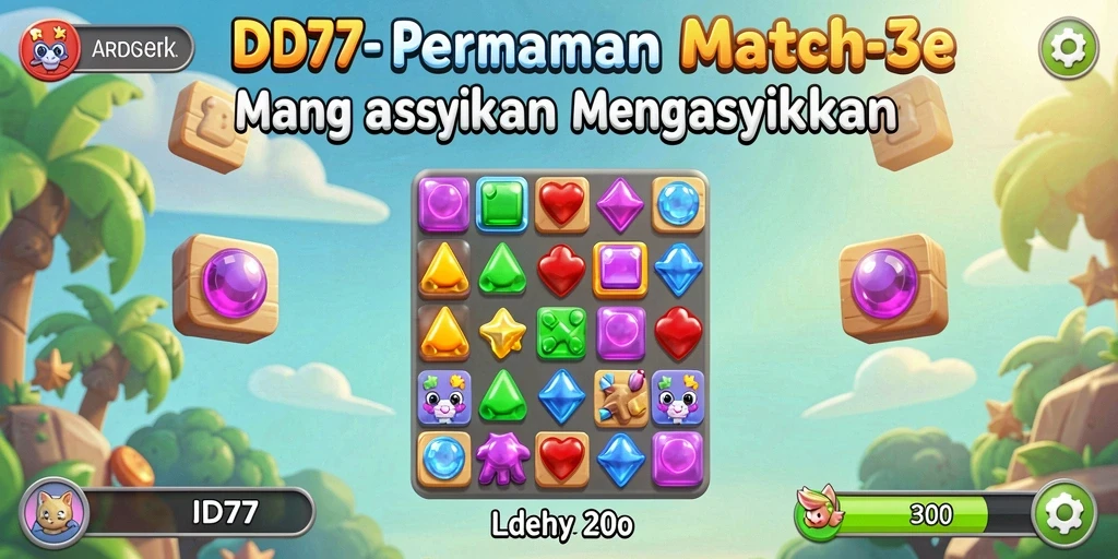 Tampilan gameplay Match-3 yang seru dan penuh warna.