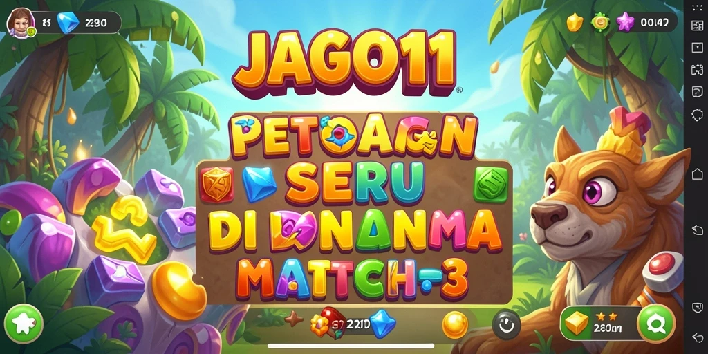 Tampilan seru gameplay JAGO11 dengan tantangan Match-3 yang menarik.