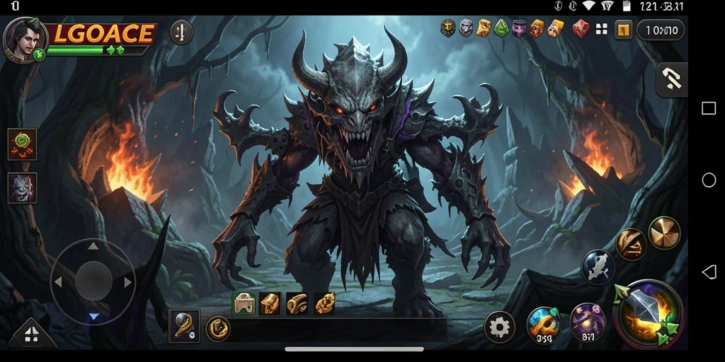 Tampilan gameplay menegangkan di LGOACE dengan makhluk menyeramkan.