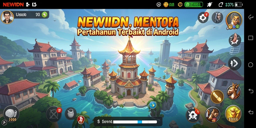 Tangkapan layar gameplay NEWIDN yang seru dengan menara beraksi.
