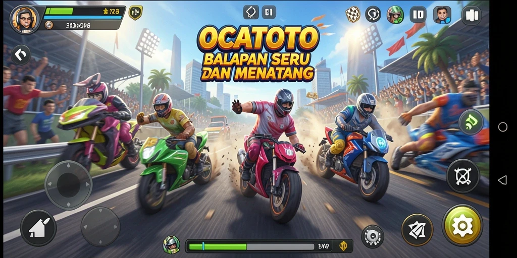 Gameplay OCATOTO yang intens dan penuh aksi balapan.
