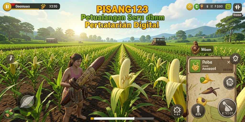 Screenshot PISANG123 menampilkan kebun yang subur dengan berbagai tanaman.