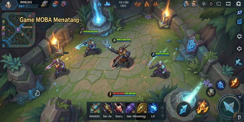 Screenshot gameplay seru dari RANS303 yang menunjukkan aksi MOBA