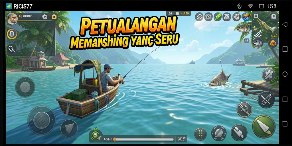 Tampilan gameplay RICIS77 yang menarik saat memancing di danau.