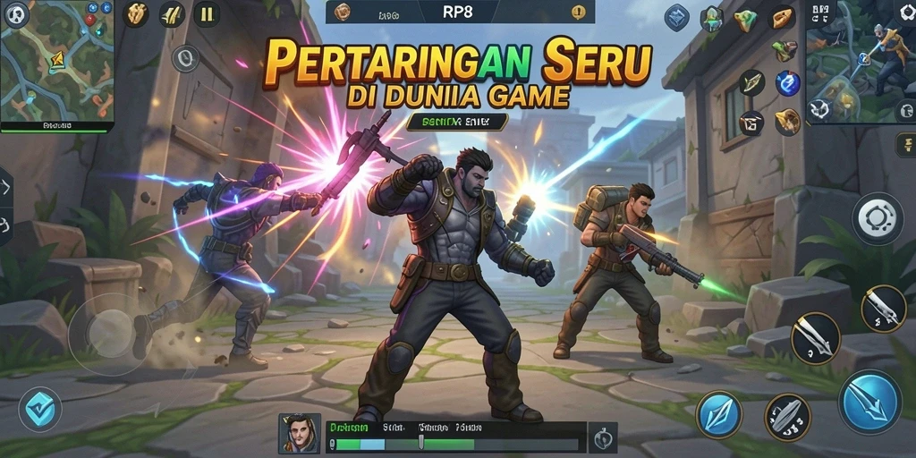 Screenshot RP8 menunjukkan aksi seru dan karakter unik dalam pertarungan.