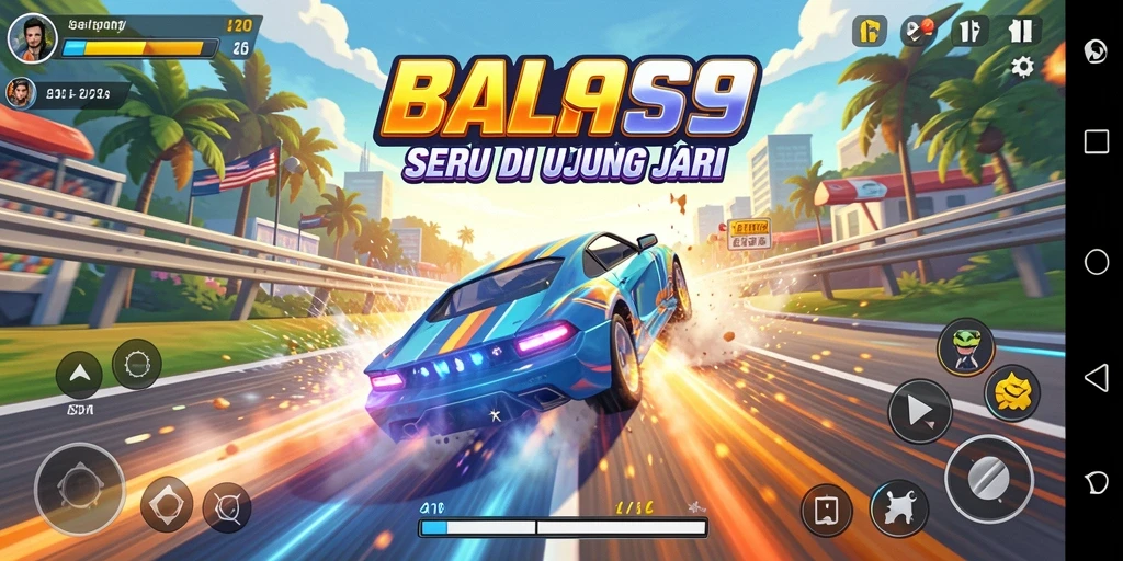 Tampilan gameplay S9S9 dengan balapan yang seru dan mendebarkan.