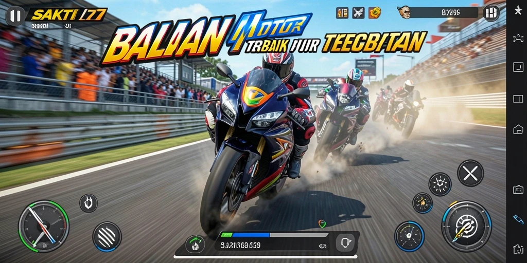 Screenshot SAKTI77 menampilkan aksi balapan motor yang seru dan menegangkan.