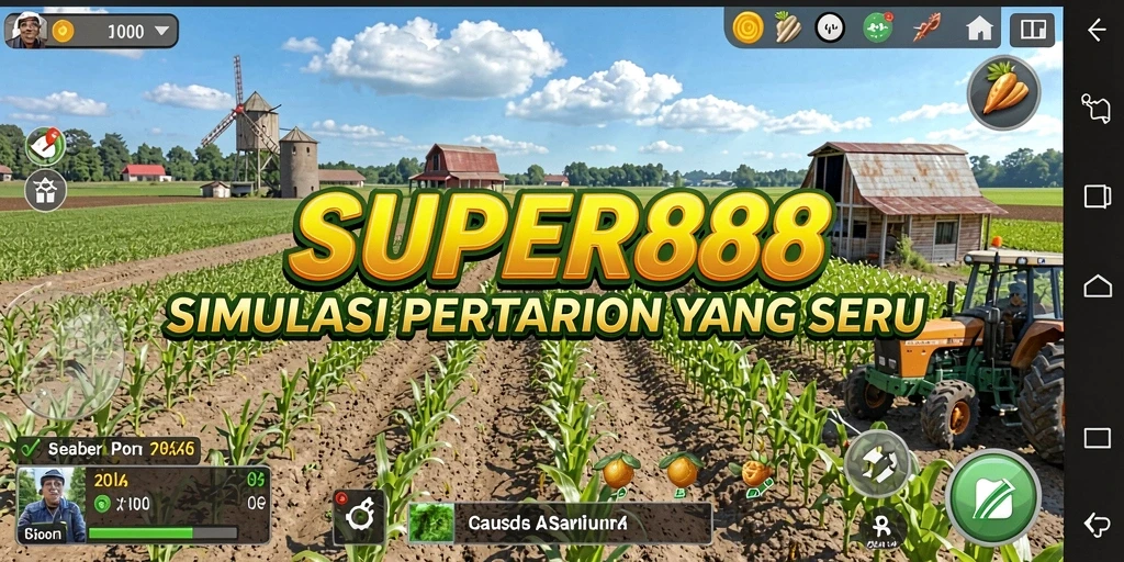 Tangkapan layar dari gameplay SUPER88 yang menampilkan kebun yang subur.
