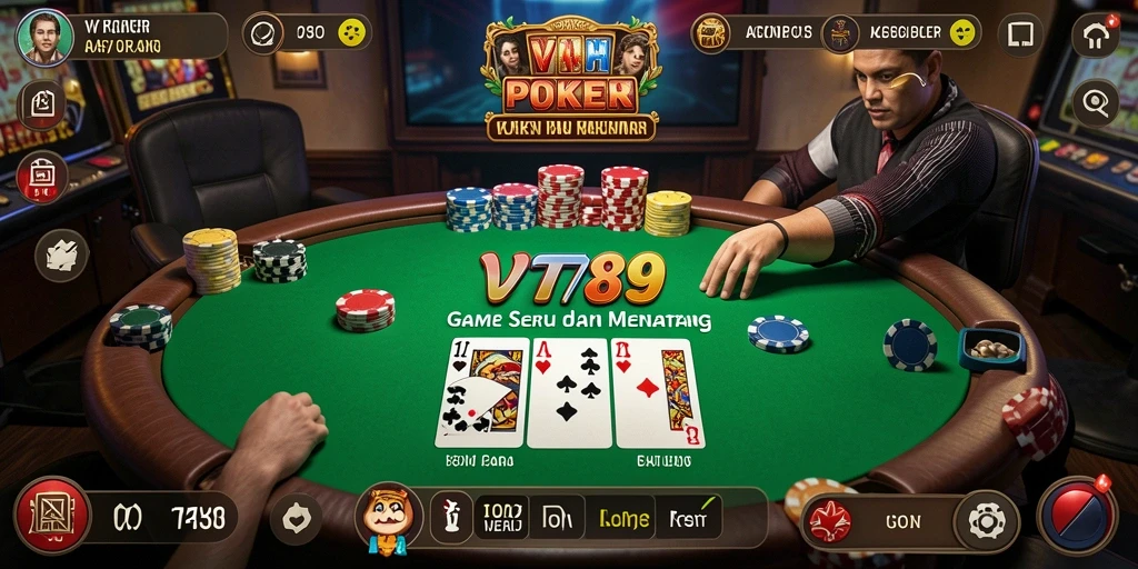 Tampilan gameplay seru di VT789 yang menampilkan meja poker yang mendebarkan.